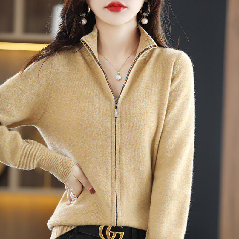 Women's Zipper Knitted Cardigan Loose Temperament Coat