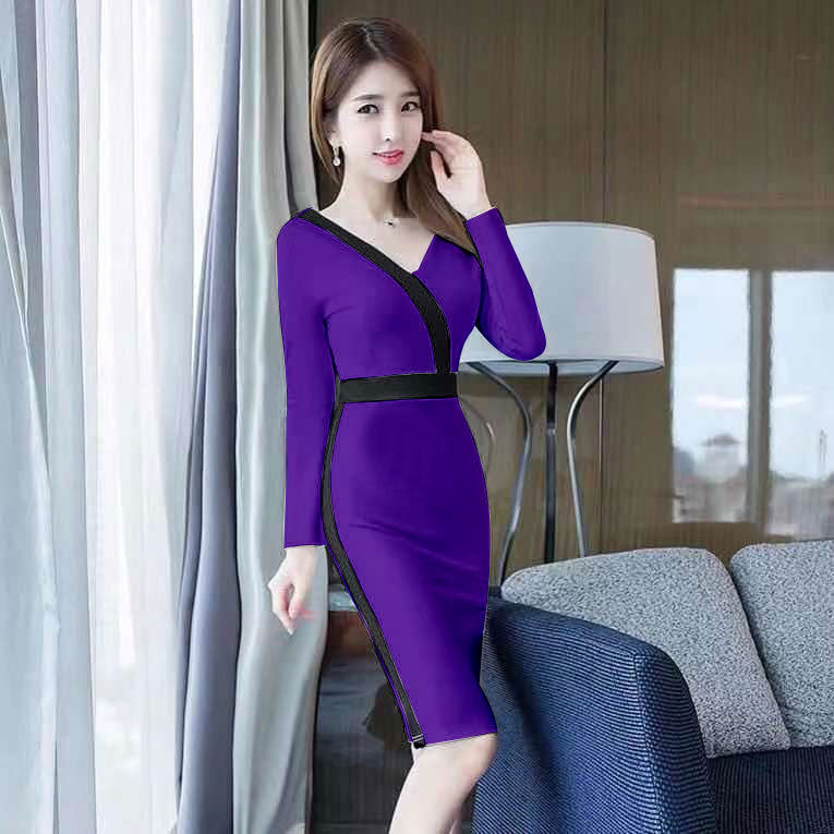 Autumn And Winter Slim Fit V-neck Hip Dress