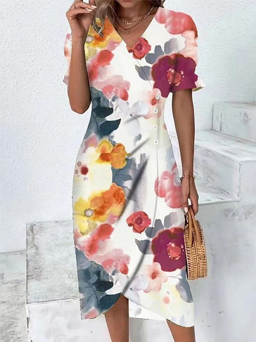 Women's V-neck Floral Print Dress