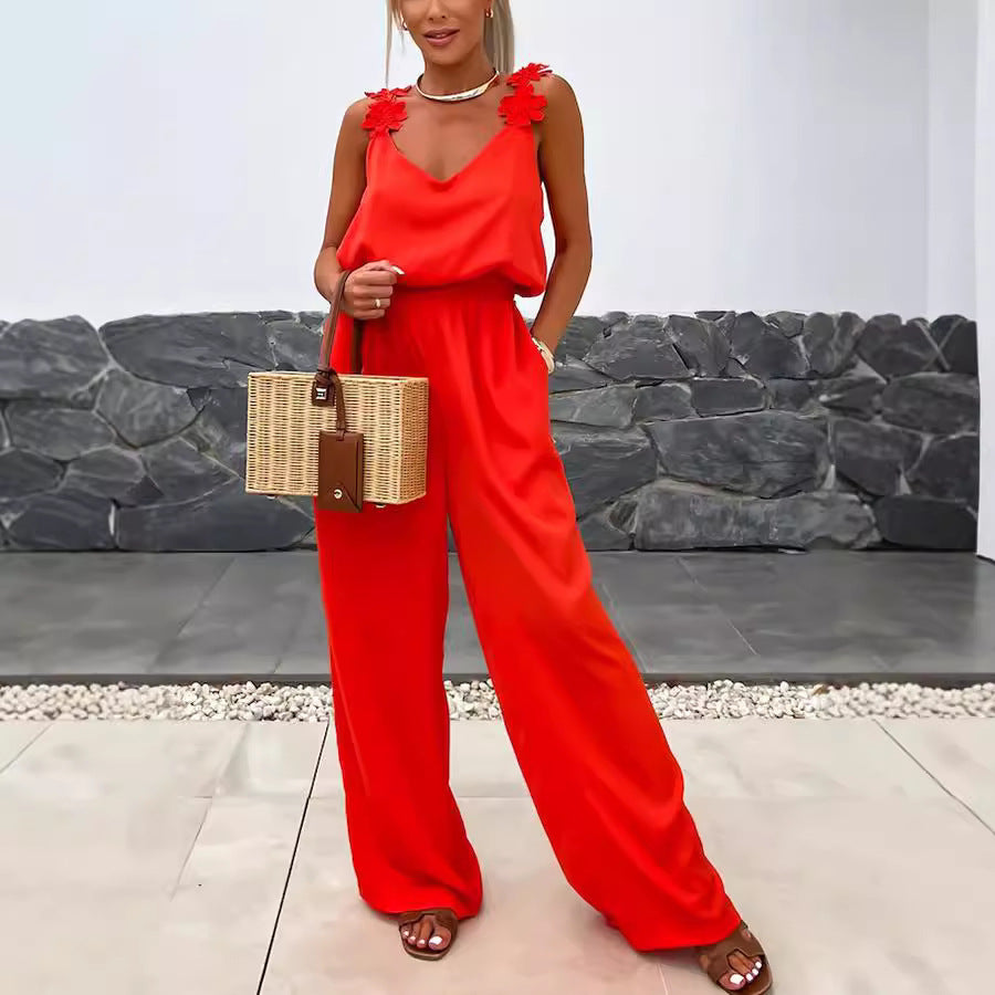 Casual Loose Women's Wear New Suspender Sleeveless Pocket Jumpsuit