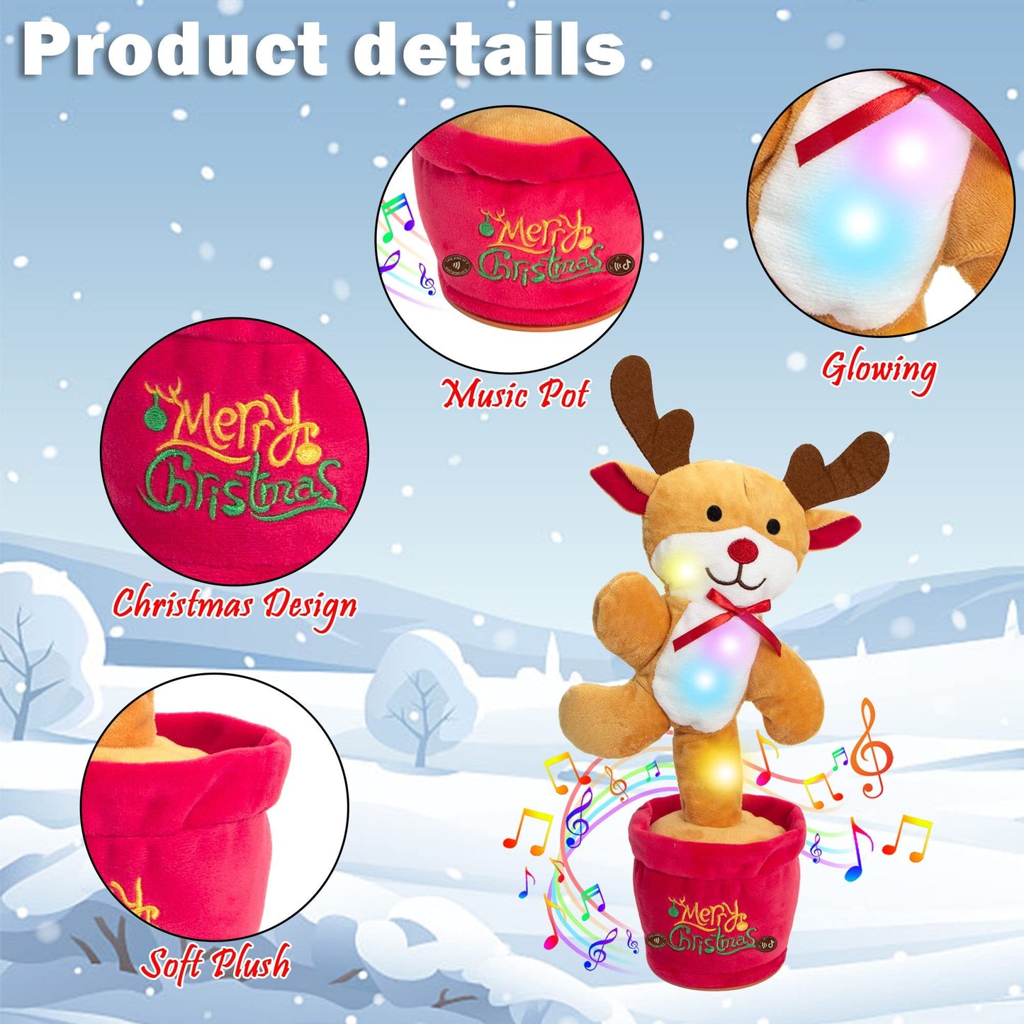 Dancing Christmas Toys Funny Tree Repeat Talking Electronic Plush Toys Can Sing Record Lighten Early Education Funny Gift Christmas