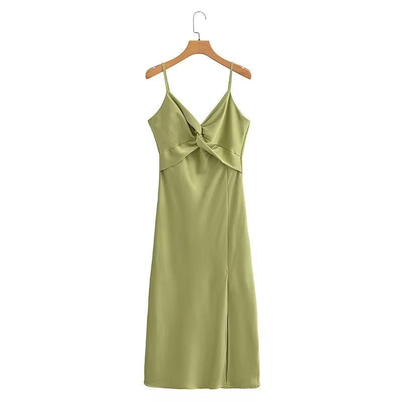 Women's Solid Color Silk Satin Knotted Decorative Suspenders Dress