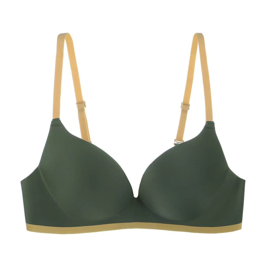 Seamless One-piece Contrast Color Gather And Gather Breast Underwear