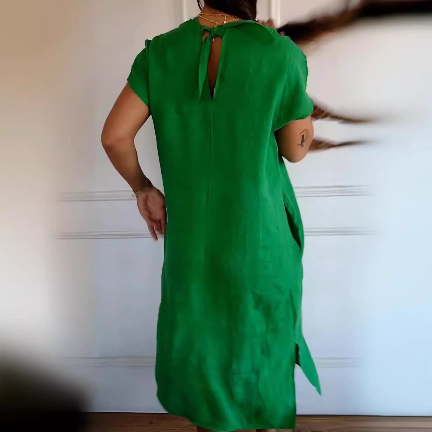 New V-neck Short Sleeve Slit Loose Dress
