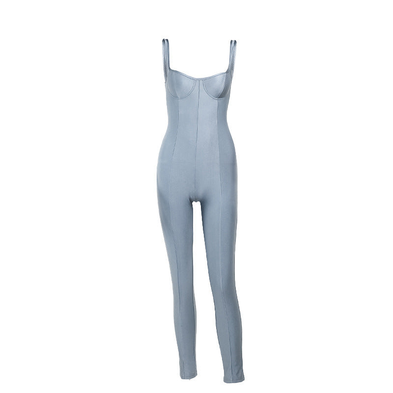 European And American Style Elegant Casual Glossy Jumpsuit For Women