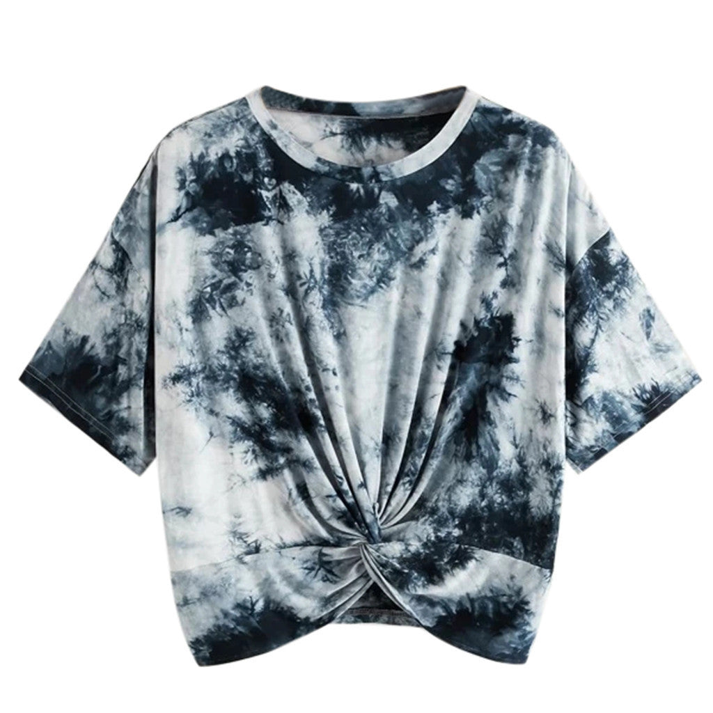 European And American Ink Women'S Tie-Dye Short-Sleeved Loose Irregular Top T-Shirt