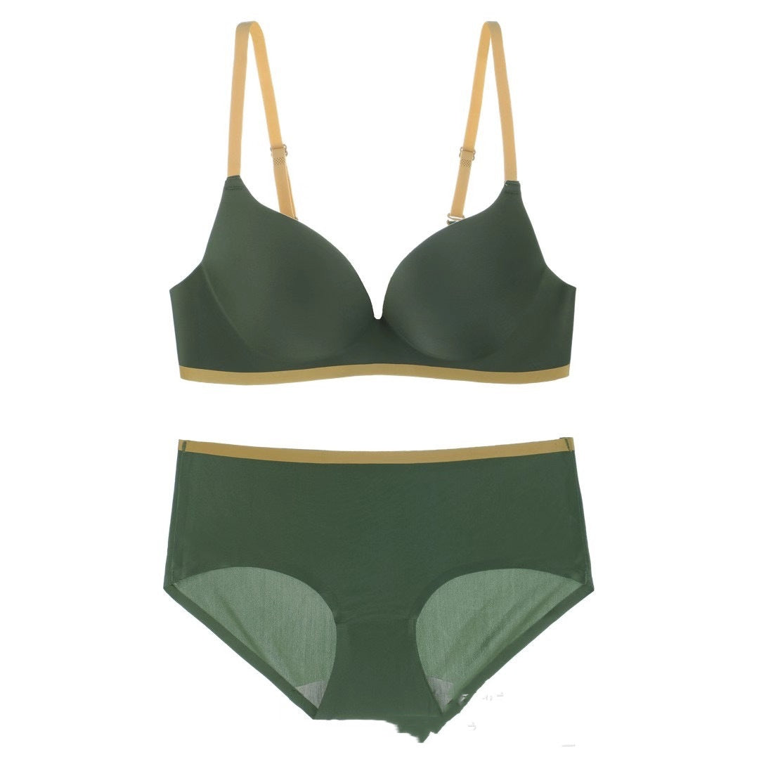 Seamless One-piece Contrast Color Gather And Gather Breast Underwear