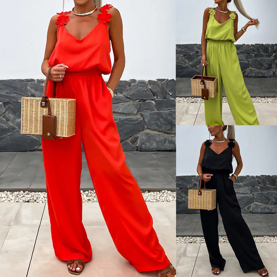 Casual Loose Women's Wear New Suspender Sleeveless Pocket Jumpsuit