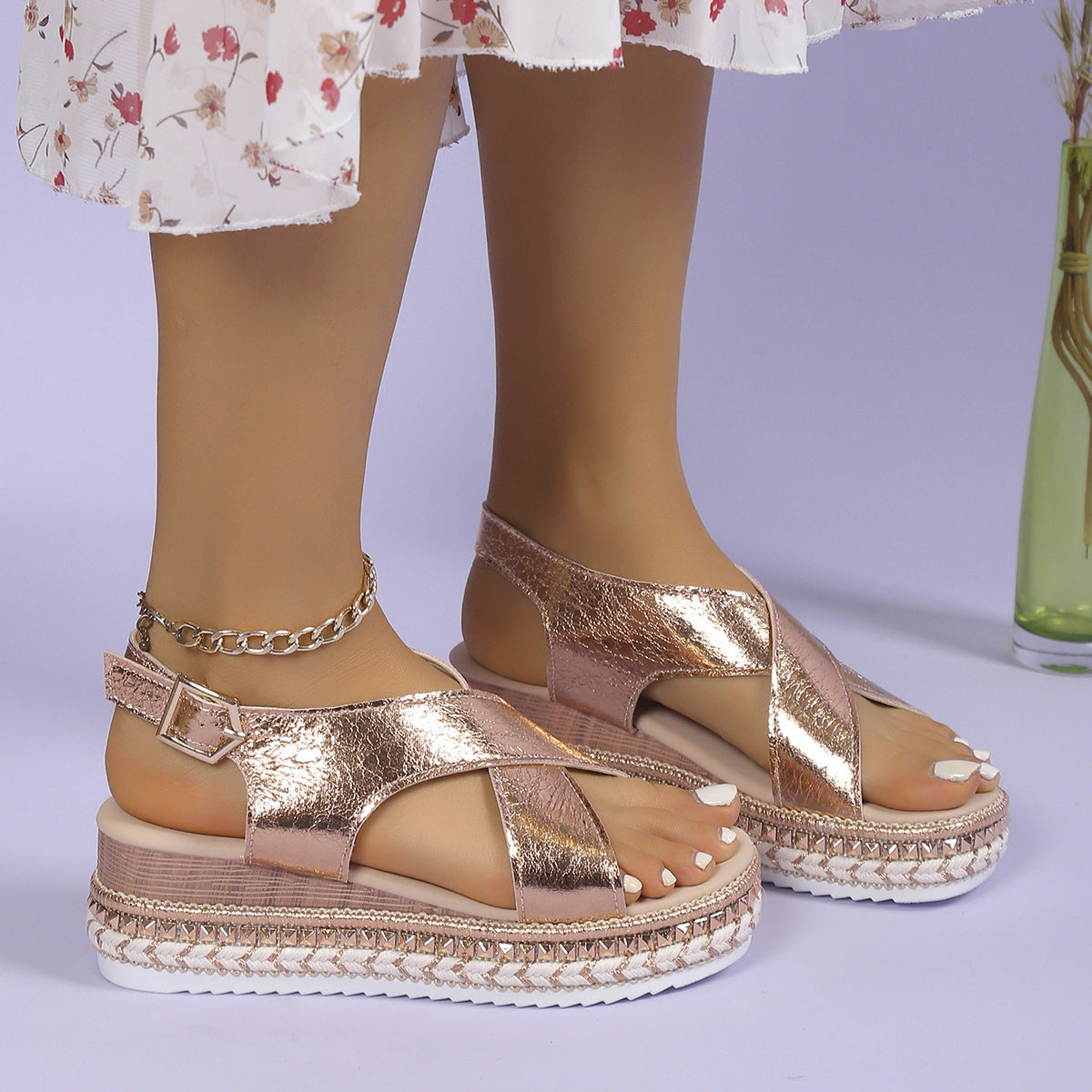 Women's Plus Size Rope Bottom Platform Women's Sandals Hollow-out Wedge