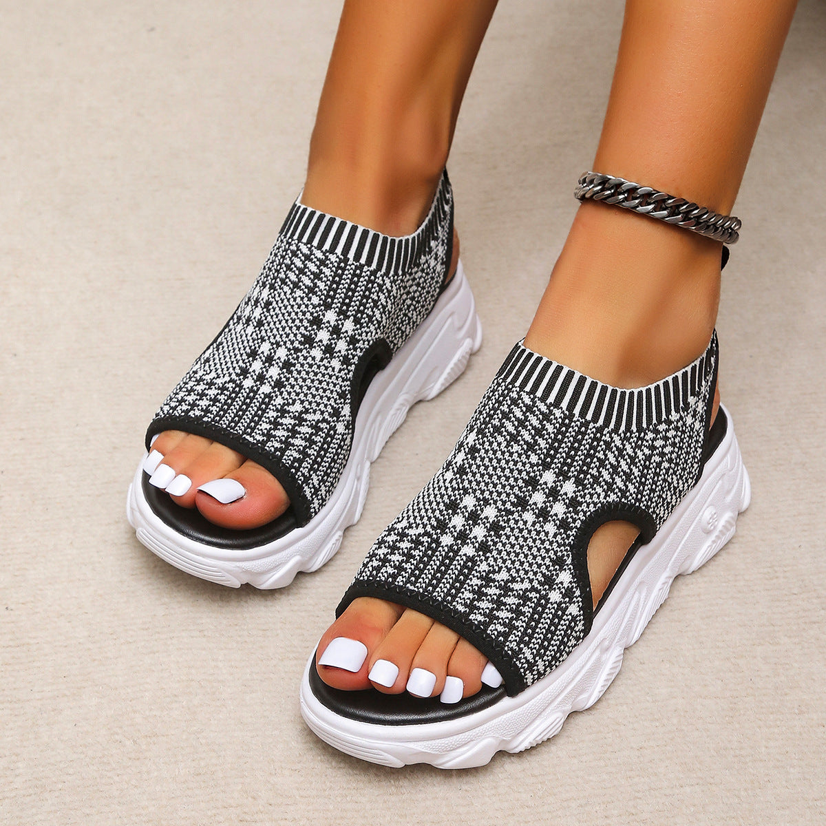 Women's Summer Fashion Casual Woven Mid Heel Sports Platform Sandals