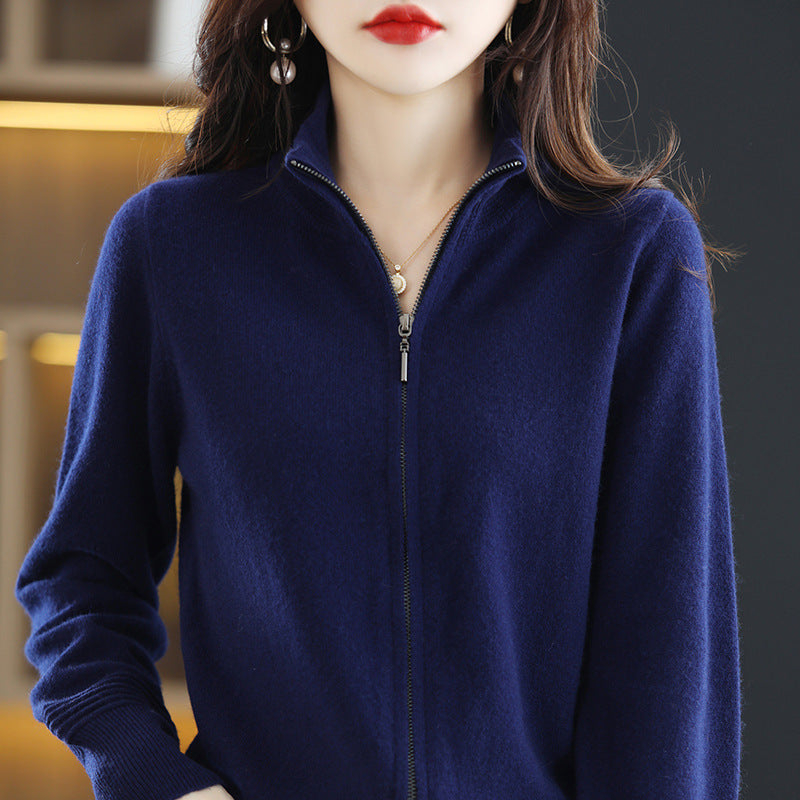 Women's Zipper Knitted Cardigan Loose Temperament Coat