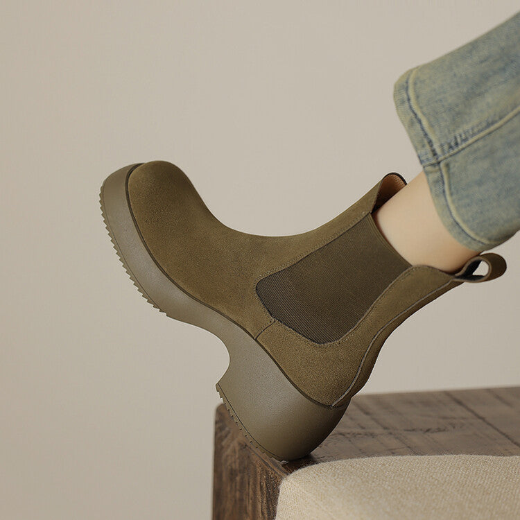 Women's Elastic Mouth Suede Platform Boots