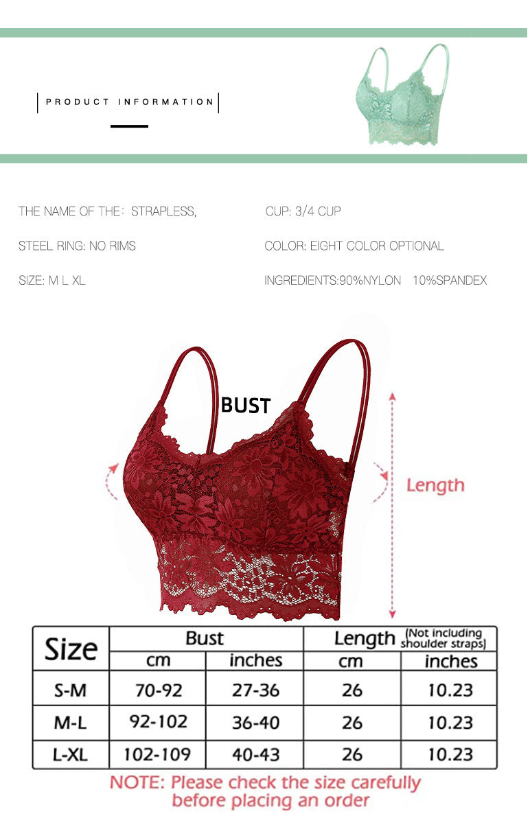 Top Women's Anti-exposure Lace Beautiful Back Spaghetti Straps Chest Wrap Underwear Women's Tube Top Vest Thin