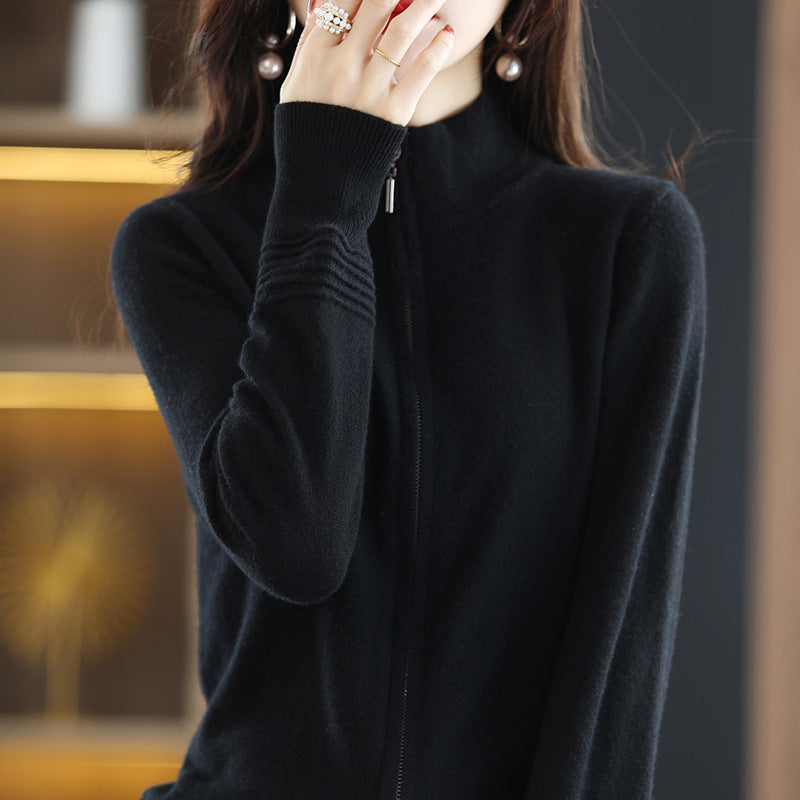 Women's Zipper Knitted Cardigan Loose Temperament Coat
