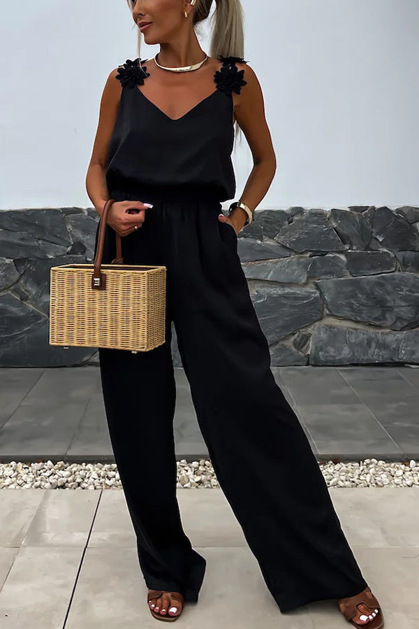 Casual Loose Women's Wear New Suspender Sleeveless Pocket Jumpsuit