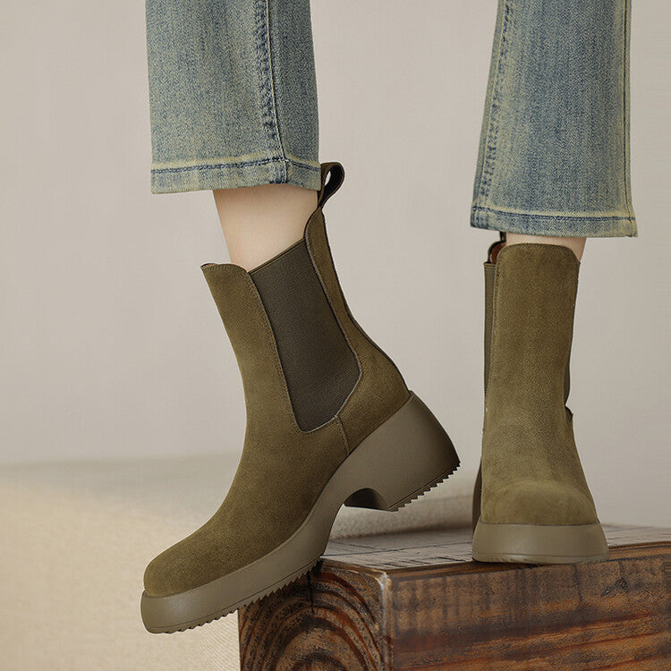 Women's Elastic Mouth Suede Platform Boots