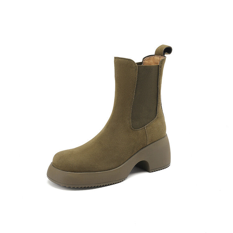 Women's Elastic Mouth Suede Platform Boots