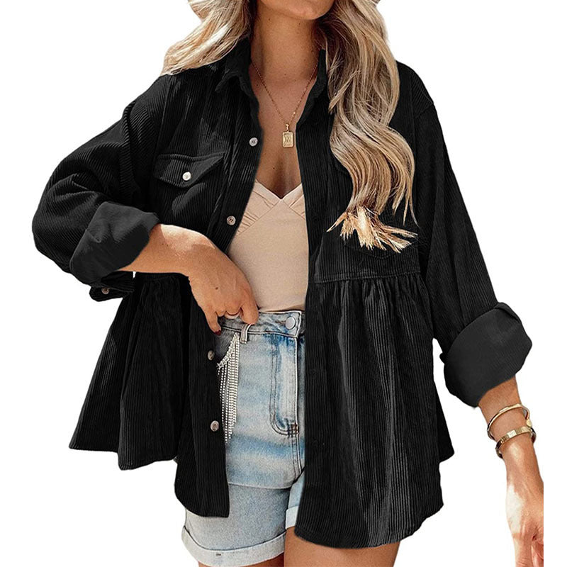 Fashion Corduroy Ruffled Shirt Top For Women
