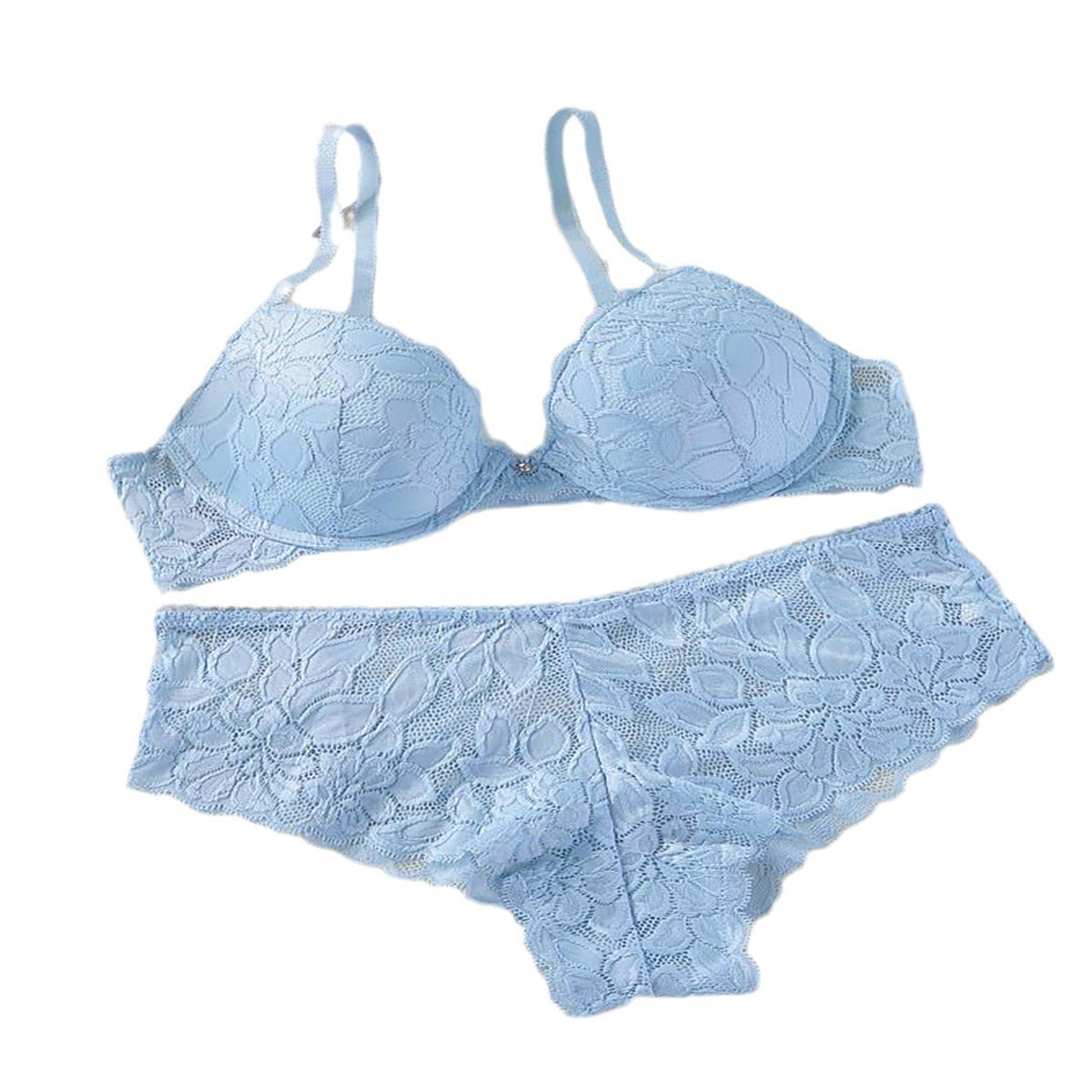 French Casual Steel Ring Lace Bra Panties Set Casual Push Up Fixed Cup Without Deformation