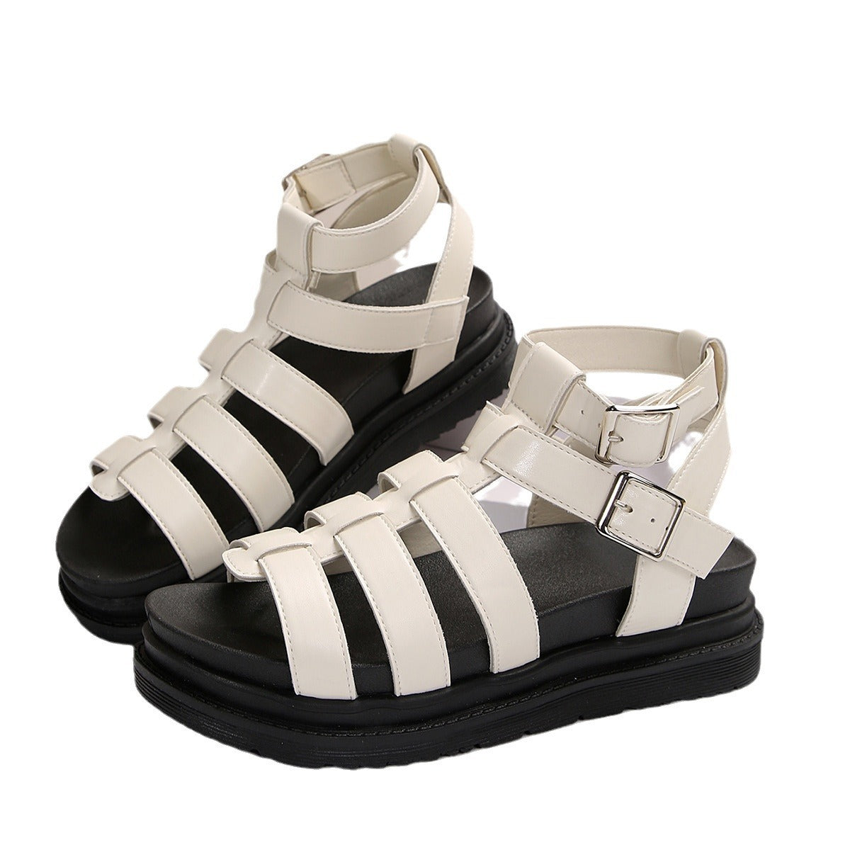 Hollow-out Belt Buckle Platform Pig Cage Sandals Women's Foreign Trade Roman Shoes