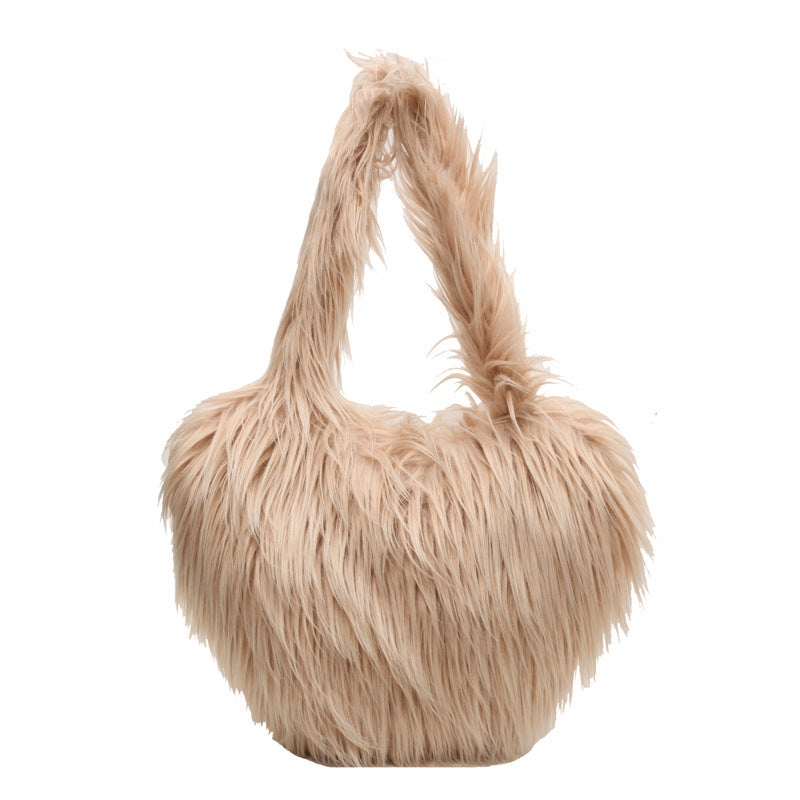 Plush Armpit Shoulder Bags Winter Large Capacity Personalized Heart Bag Women's Luxury Handbags High Quality Valentine's Day Gift