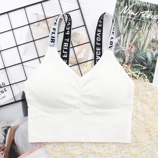 Letter Wide Strap Tube Top Seamless Thread Beauty Back