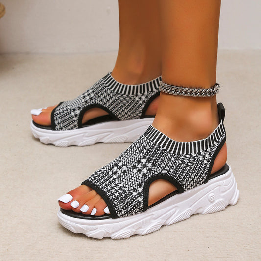 Women's Summer Fashion Casual Woven Mid Heel Sports Platform Sandals