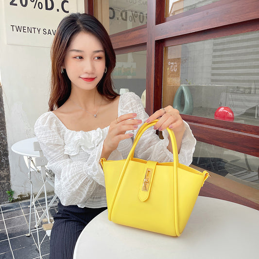 Portable Women's Leather Fashion Vegetable Basket Shoulder Messenger Bag