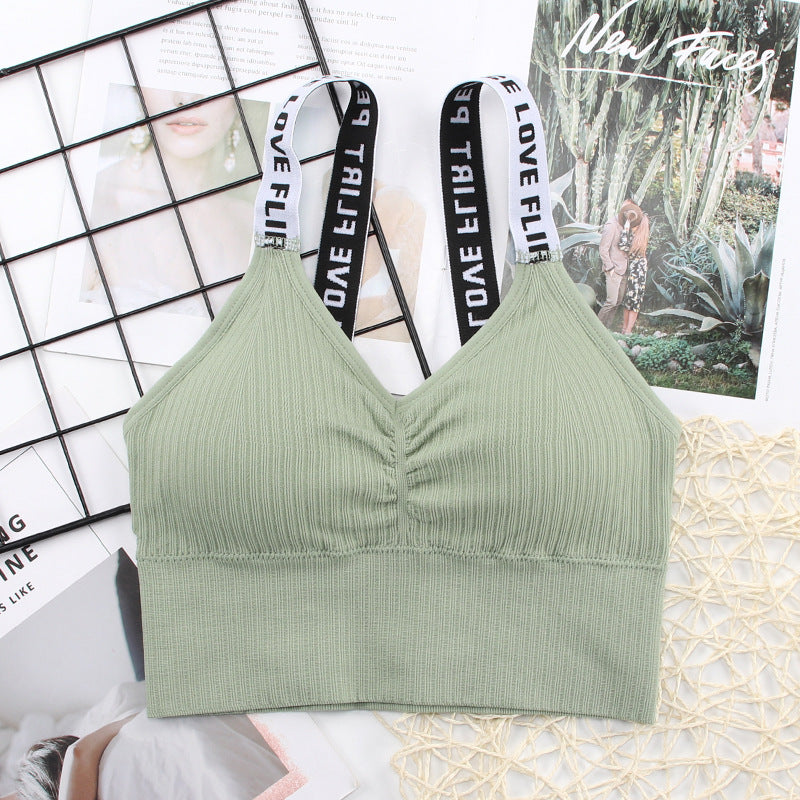 Letter Wide Strap Tube Top Seamless Thread Beauty Back