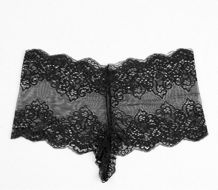 Women's Full Lace Boxer High Waist Lace Thong Panties