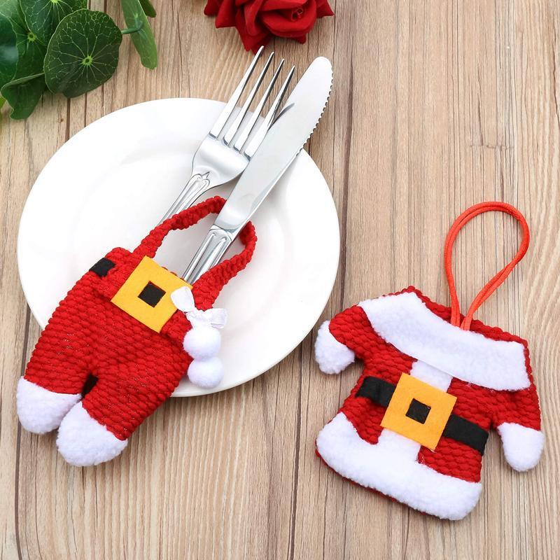 Santa Claus Christmas Decorations New Year Pocket Fork Knife Cutlery Holder Bag Home Party Table Dinner DecorationTableware