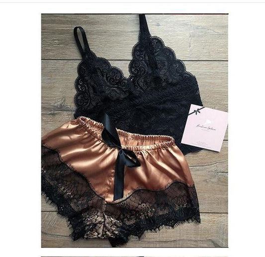 Simulation Silk Sling Princess Pajamas Sexy Two-piece Underwear
