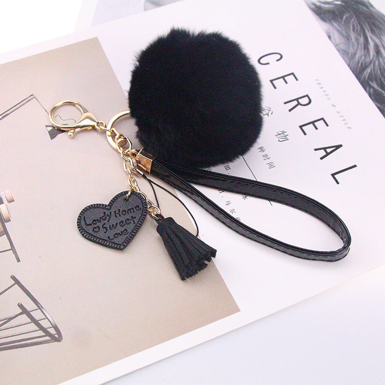 Factory Direct Sale Real Rex Rabbit Fur Ball Keychain Love Tassel Pendant Mobile Phone Shell Car Handbags Ornaments