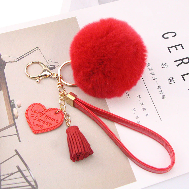 Factory Direct Sale Real Rex Rabbit Fur Ball Keychain Love Tassel Pendant Mobile Phone Shell Car Handbags Ornaments