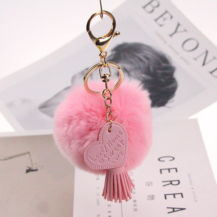 Factory Direct Sale Real Rex Rabbit Fur Ball Keychain Love Tassel Pendant Mobile Phone Shell Car Handbags Ornaments