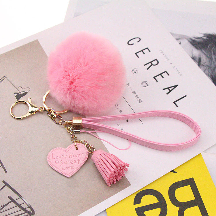 Factory Direct Sale Real Rex Rabbit Fur Ball Keychain Love Tassel Pendant Mobile Phone Shell Car Handbags Ornaments