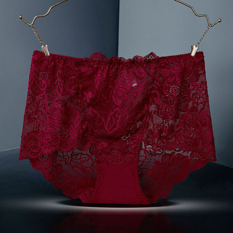 Mid-waist Lace Panties Feminine Transparent Large Size Women's High-waisted Abdomen Seamless Briefs