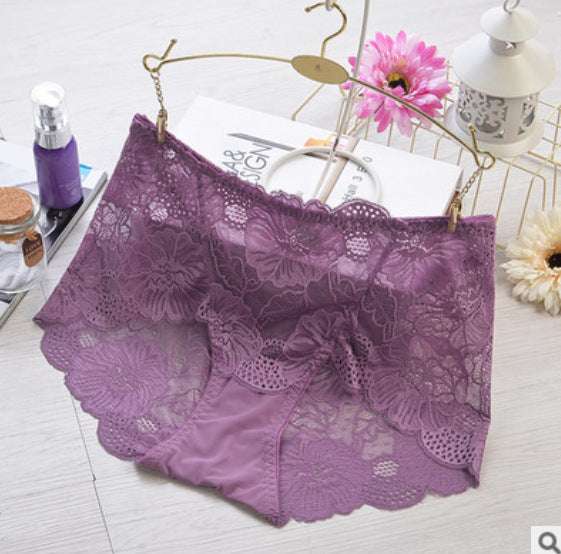 Mid-waist Lace Panties Feminine Transparent Large Size Women's High-waisted Abdomen Seamless Briefs