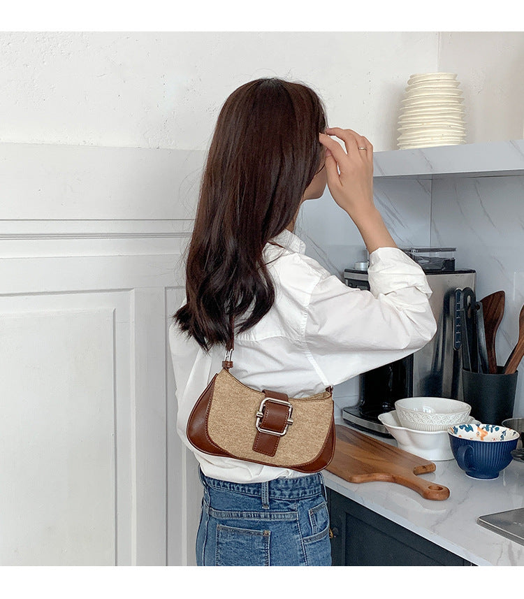 Retro Underarm High-grade Stitching Baguette Bag