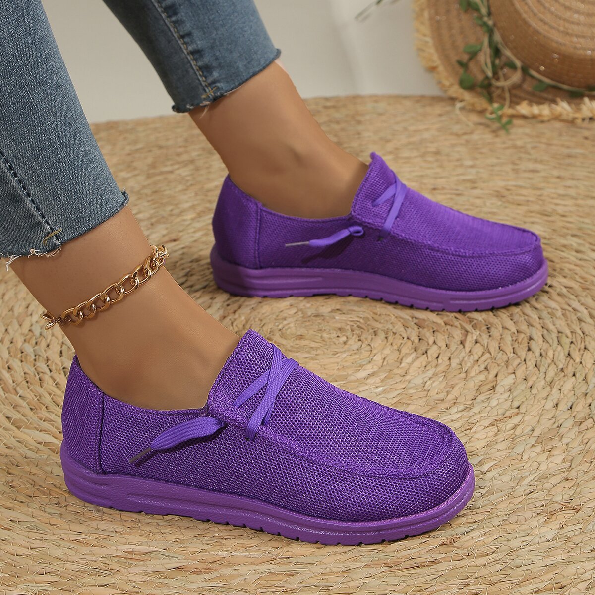Women's Casual Lace Up Flat Plus Size Slip-on Loafers