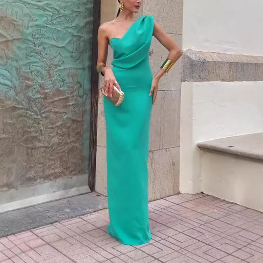 European And American Fashion Casual Women's Solid Color Off Shoulder Dress
