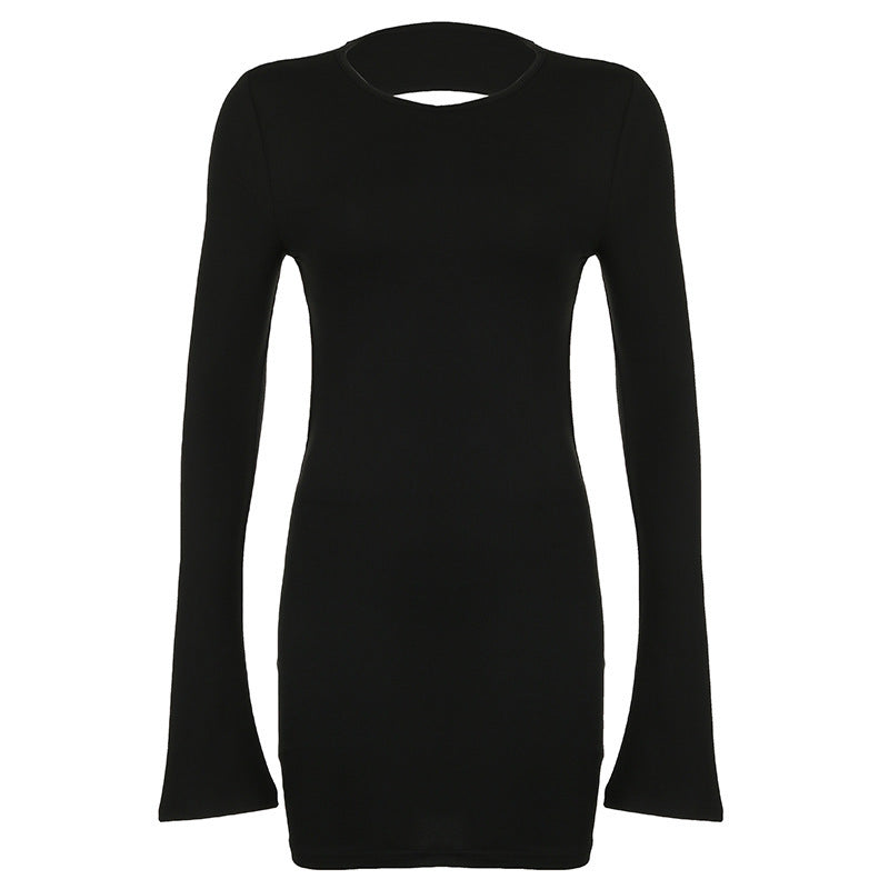 Round Neck Long Sleeve Lace-up Tight Dress