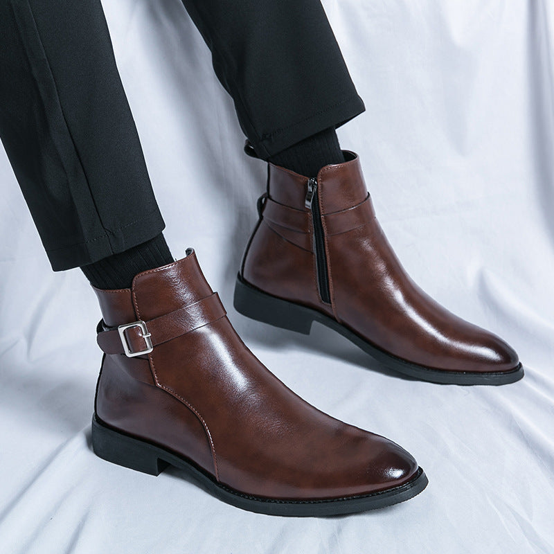 Plus Size Chelsea Boots Men's Fashion High-top Leather Shoes