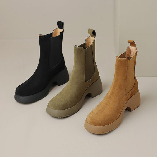 Women's Elastic Mouth Suede Platform Boots