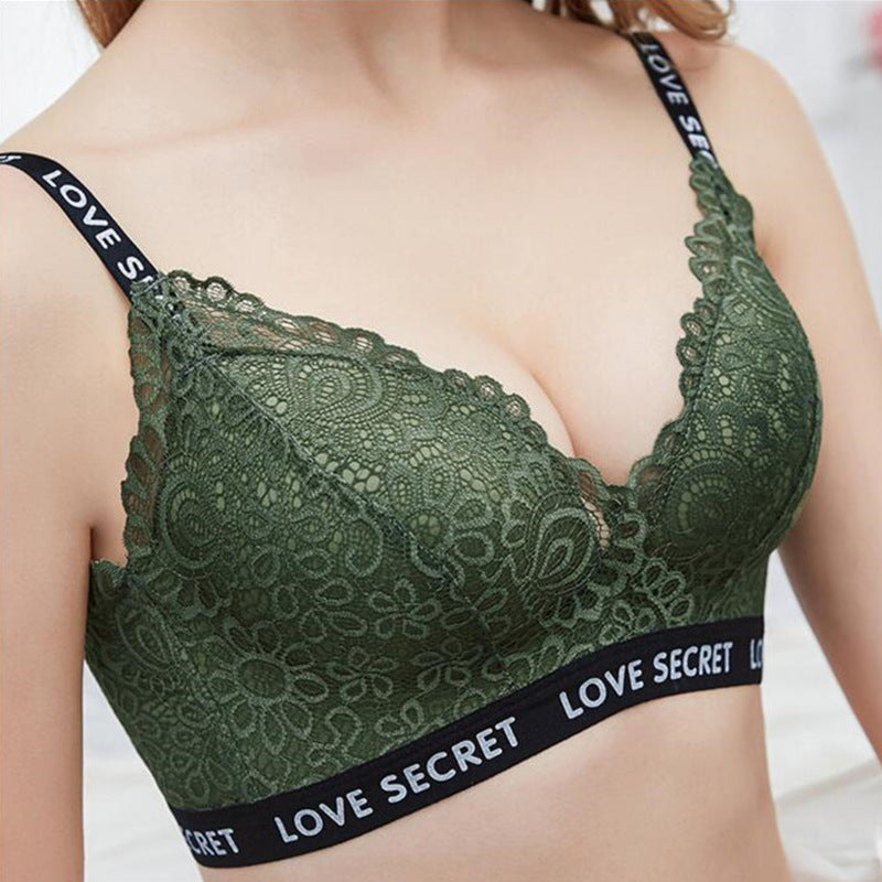 European And American Lace Seamless And No Steel Ring Gathered Thick Underwear Women's Breast Adjustment Bra Set