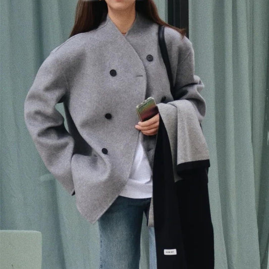 Amazon Independent Station Popular Three-row Button Short Plaids And Tweedst Coat Double-faced Woolen Goods