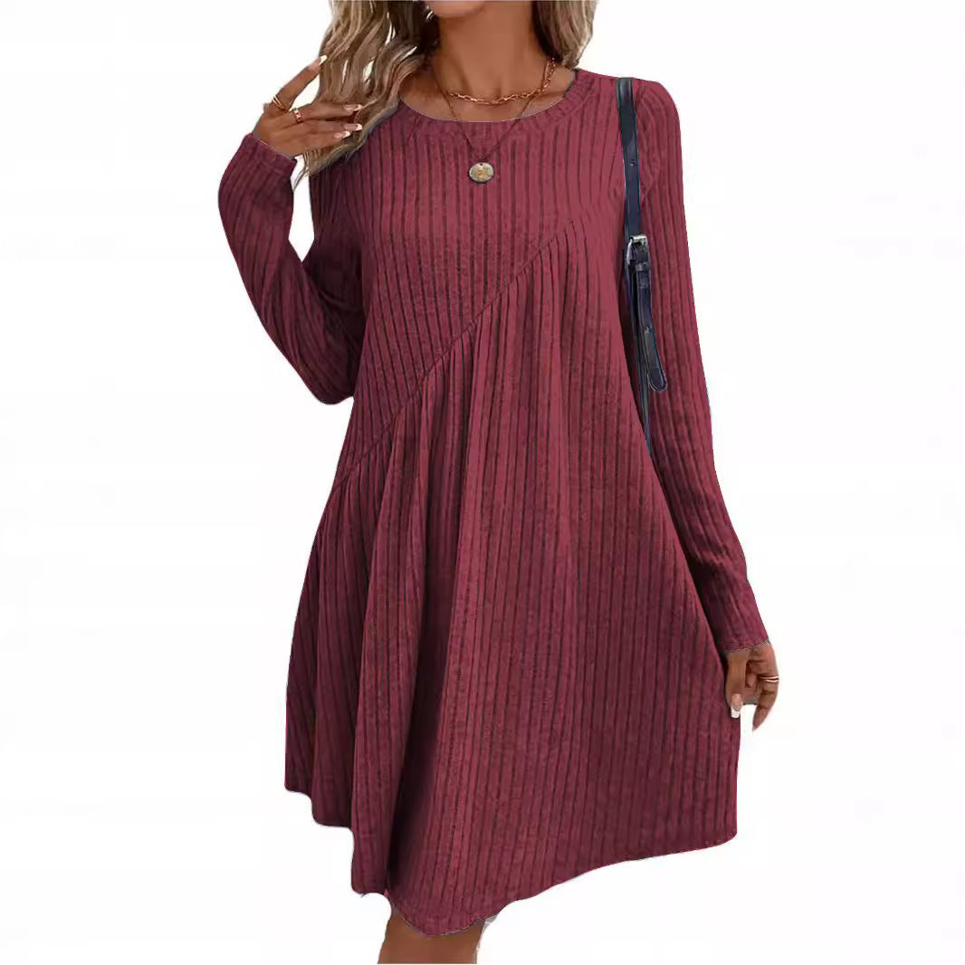 Women's Irregular Sanding Sunken Stripe Dress