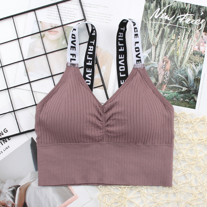 Letter Wide Strap Tube Top Seamless Thread Beauty Back