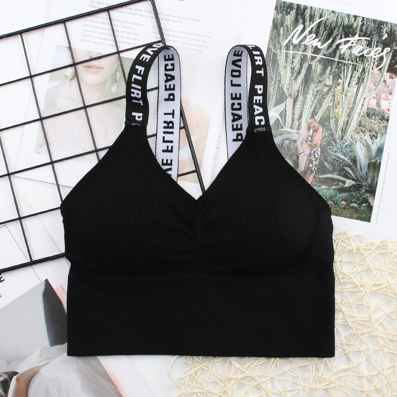 Letter Wide Strap Tube Top Seamless Thread Beauty Back