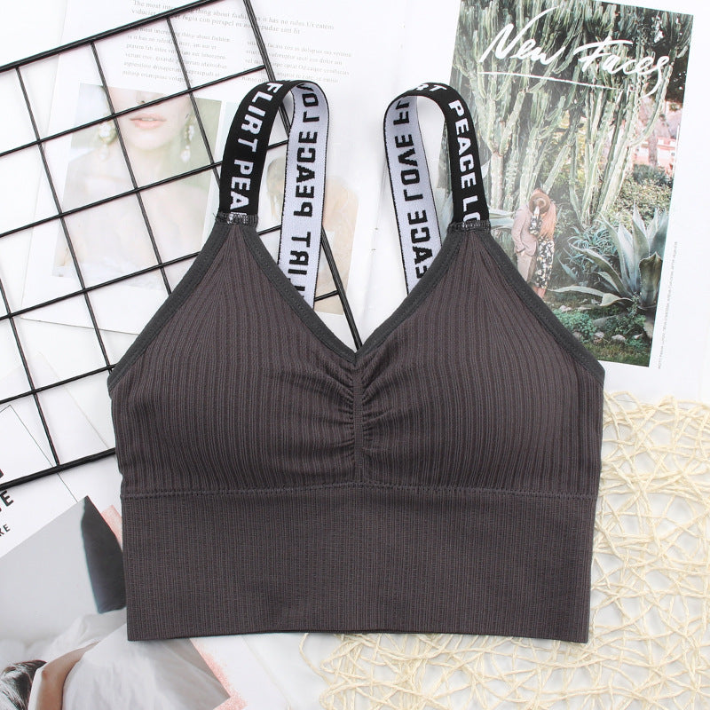 Letter Wide Strap Tube Top Seamless Thread Beauty Back